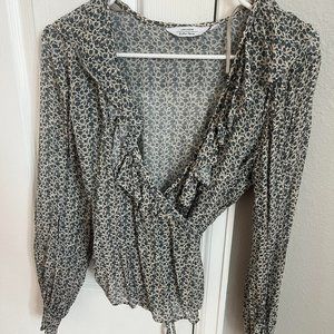 Blue printed wrap-flower top & Other Stories